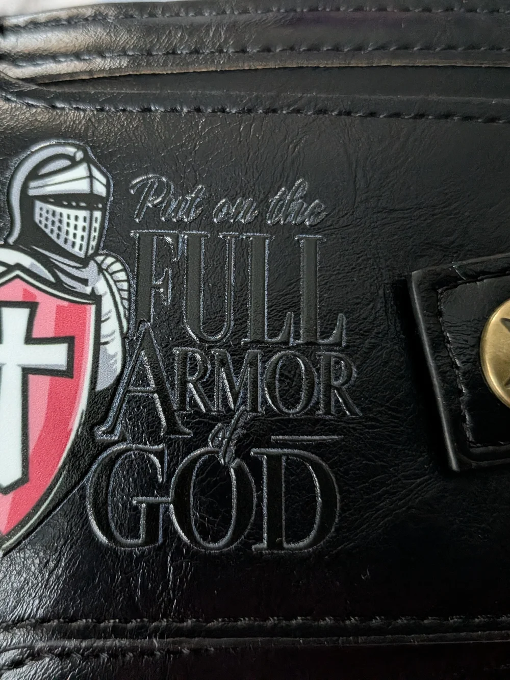 Source Unknown Black Leather Key & Card Holder with Red Shield Cross